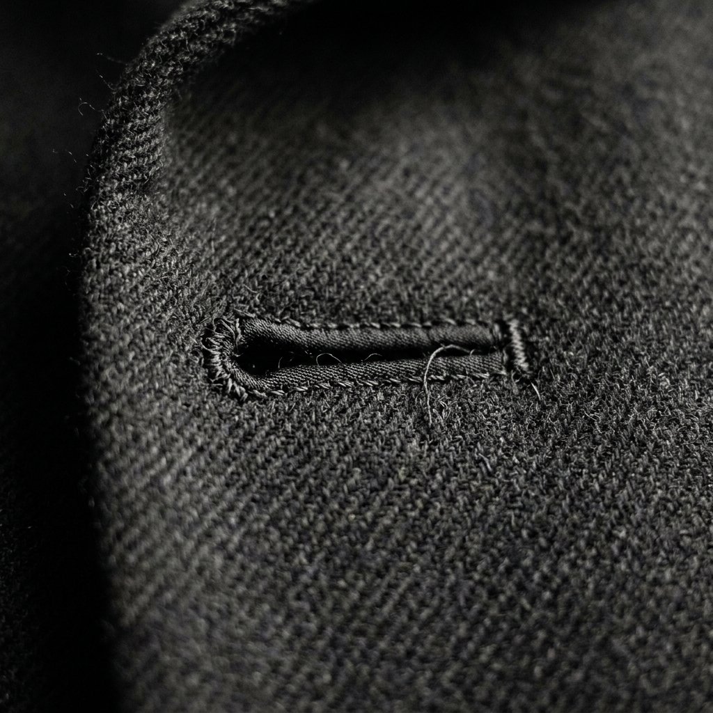 Close detail of garment construction — stitching, seam, fabric grain